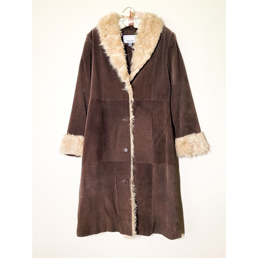 Wilsons Leather Maxima Vintage Penny Lane Coat Large Genuine Suede Faux Fur